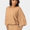 Scoop Neck Blouson Sweater Midi Dress